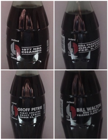 € 20,00 coca cola flessen set van 4 Portlan NBA 1970 nrs 1994- 0093, 0094, 0096, 0098
